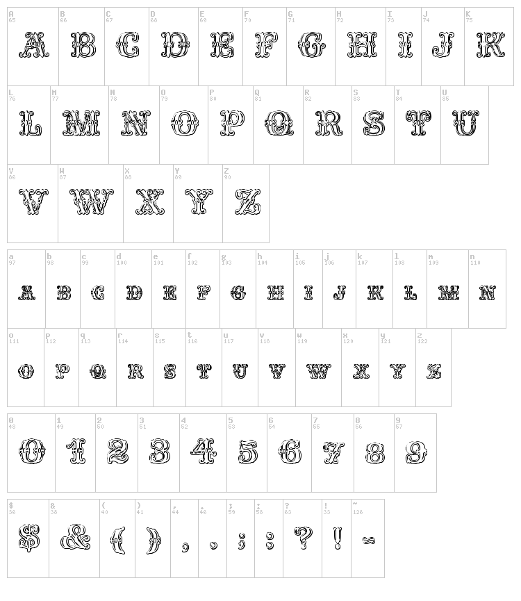 Fontaniolo Beveled font map